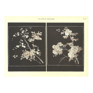 1925 Antique Art Deco Chinese Coromandel Screen Lithograph-Botanical, Documentation