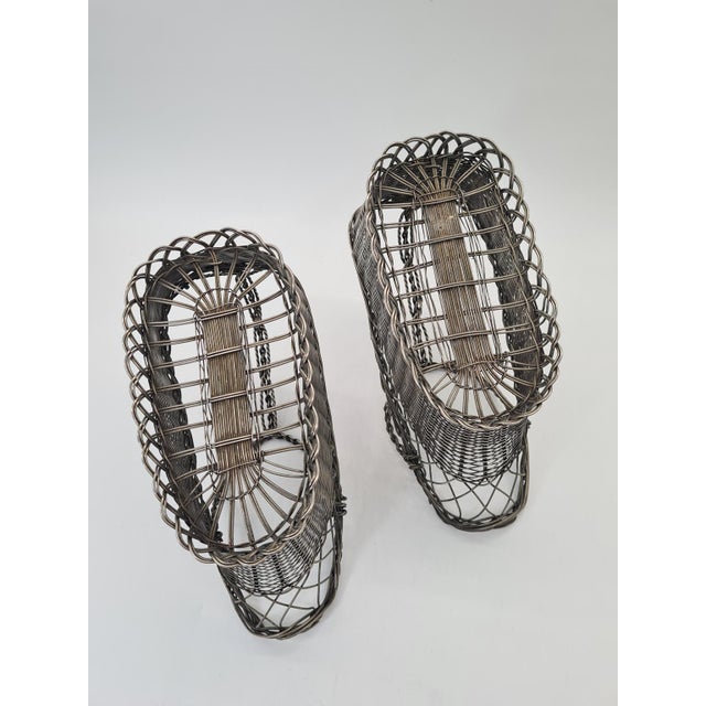Silver Vintage French Style Metal Wine Baskets or Bottle Holders, 1970s, Set of 2 For Sale - Image 8 of 13