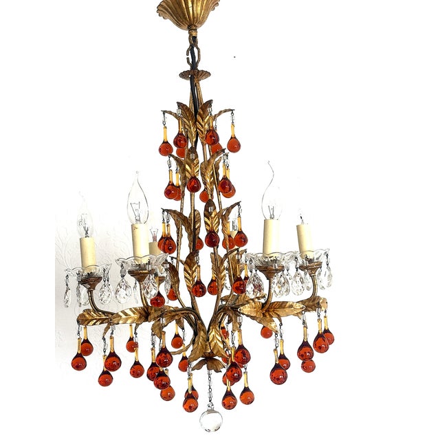 Antique Gilded Metal Murano Glass Drop Chandelier from Made Murano Glass, 1930s For Sale - Image 16 of 18