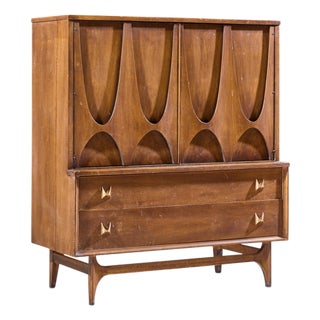 Broyhill Brasilia Mid Century Walnut and Brass Gentlemans Chest Highboy Dresser For Sale