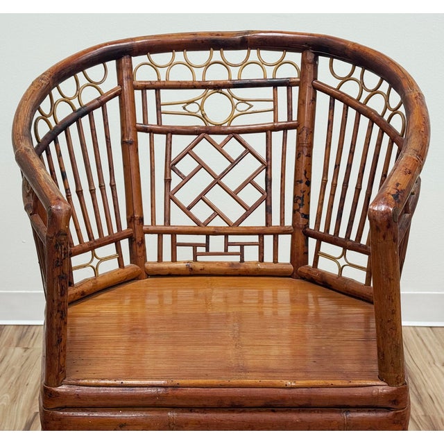 Vintage Chinoiserie Brighton Pavilion Style Rattan Horseshoe Chair For Sale - Image 9 of 11
