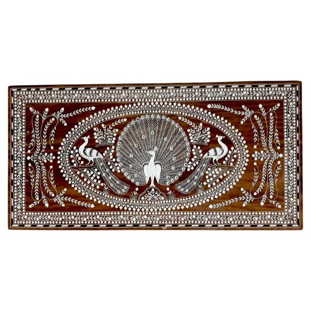 Indian Rosewood Peacock Inlaid Coffee Table with Floral Decoration For Sale - Image 4 of 5