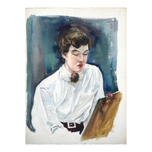 Joseph Yeager Portrait of an Art Student (Unfinished) Impressionist Watercolor Mid-1960s