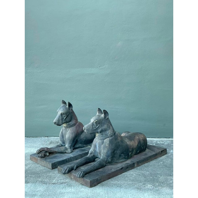 Early 20th Century Vintage Boho French George Ducat Patinated Bronze Great Danes For Sale - Image 5 of 12