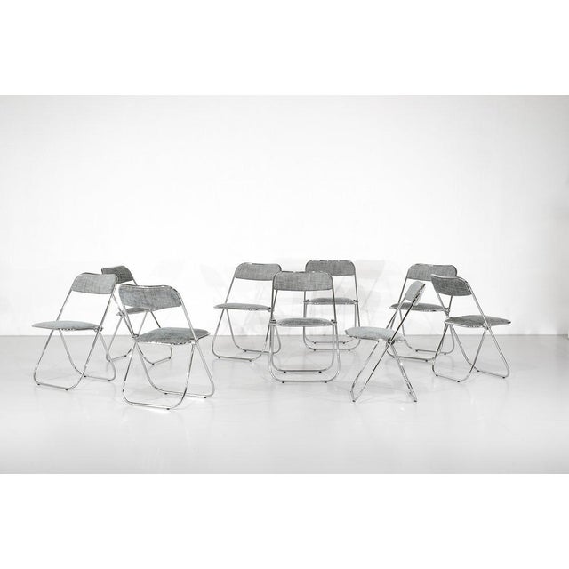 Chrome Folding Chairs with Fabric, 1970s, Set of 9, in Very Good conditions. Designed 1970 to 1979