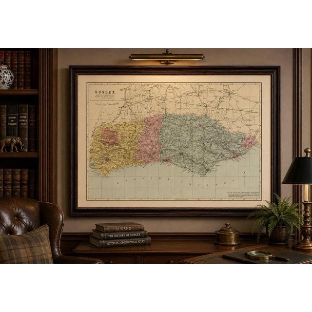 This attractive original Victorian county map of Sussex was engraved and published by Edward Weller in London in 1885....