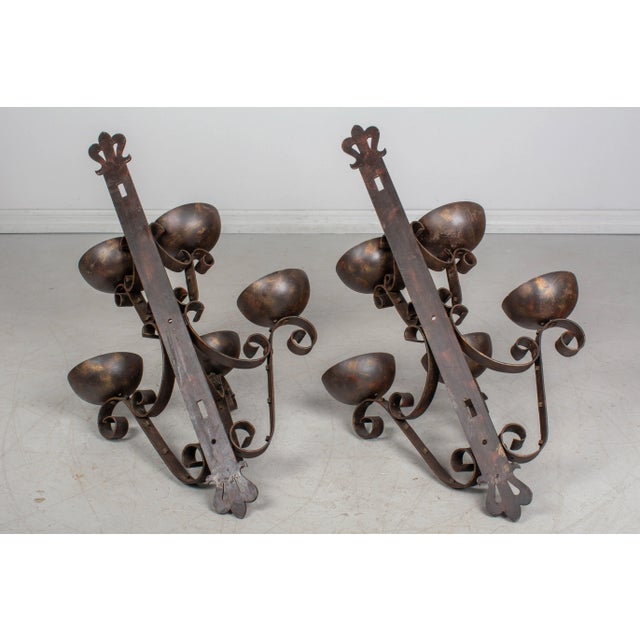 Pair of Art Deco Wrought Iron Large Sconces For Sale - Image 9 of 12