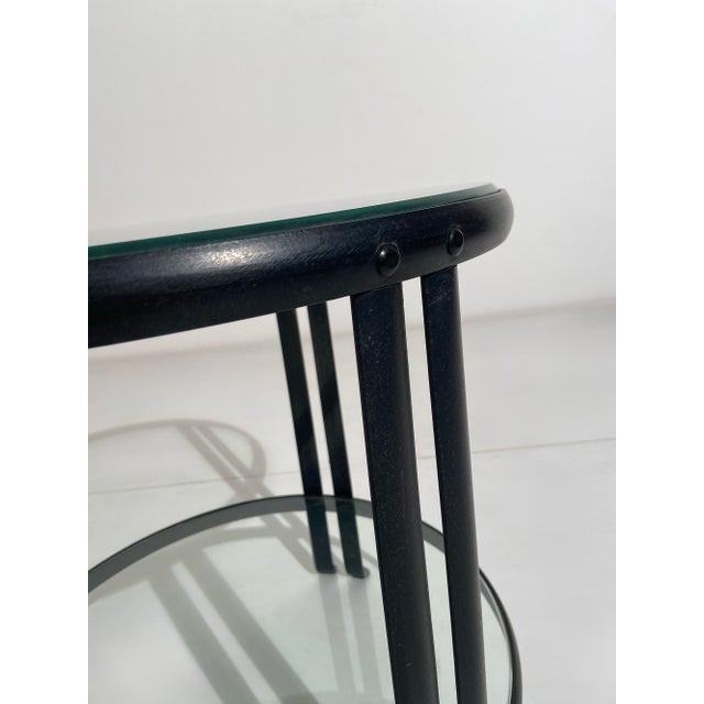 Round Wrought Iron Table with Double Glass Shelf, 1990 For Sale - Image 4 of 5