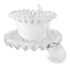Mid-Century Milk Glass Condiment Set - 3 Pieces