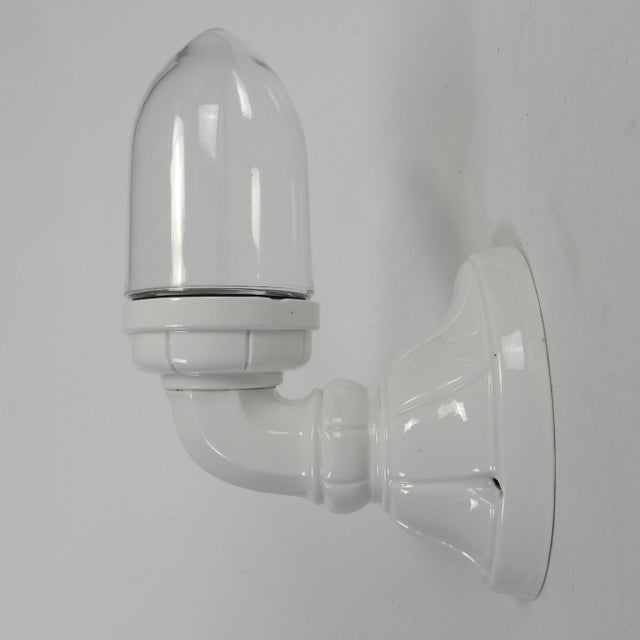 Porcelain Wall Lamp with Transparent Glass Shade, 1930s For Sale - Image 6 of 18