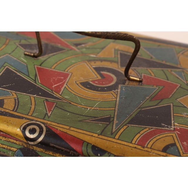Art Deco Bauhaus Geometric Decorative Tin Box With Brass Handle For Sale - Image 18 of 18
