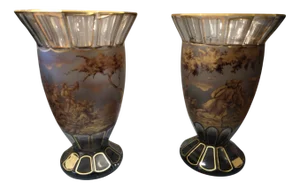 Gold and Smoke Glass Footed Vases, 1970s, Set of 2