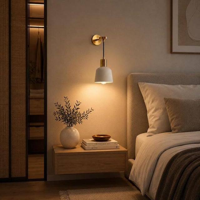 Mid-Century Modern Handmade Brass Wall Sconce With White Shade | Mid-Century Modern Hallway Lighting For Sale - Image 3 of 13