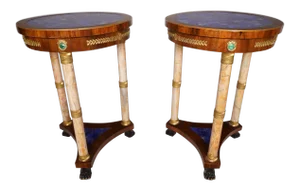 Circa 1900 French Empire Style Lapis Lazuli Side Tables - a Pair