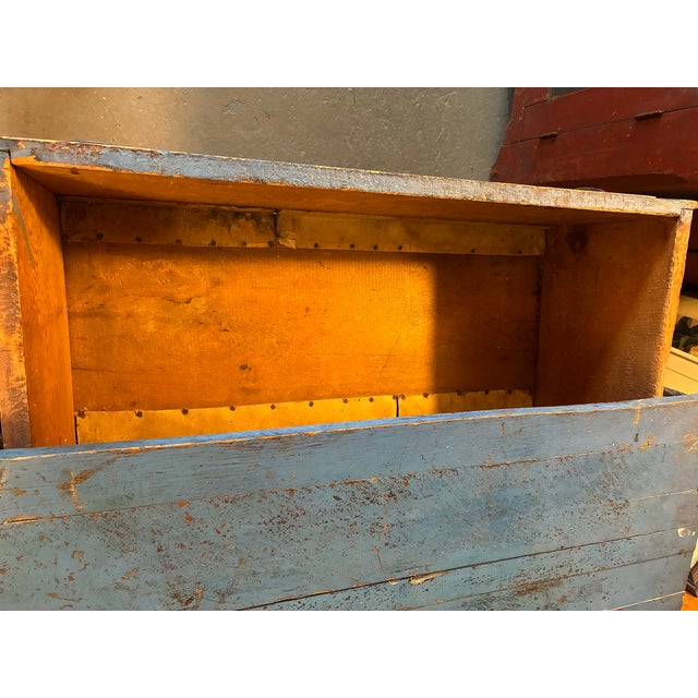 Early American Blue Painted Chest of Drawers With Two Long Drawers, Ogee-Form Base in Front and Sides For Sale - Image 9 of 9