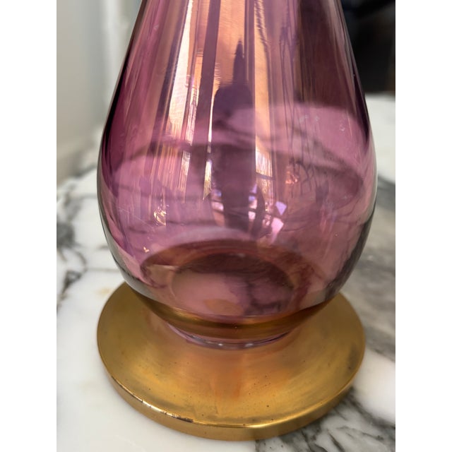 Mid-20th Century Rainbow Art Glass Cranberry Pink Vase With Gilt Base For Sale - Image 9 of 13