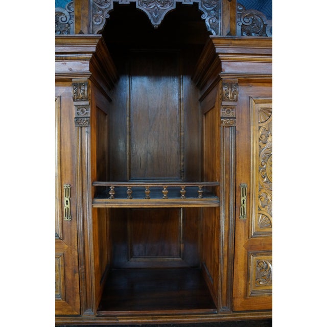 Brown Antique 19th C. French Renaissance Revival Carved Walnut Buffet Hutch Cupboard For Sale - Image 8 of 18