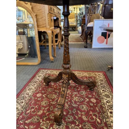 1990s Vintage Maitland Smith Hexagonal Table With Embossed Leather Top and Tripod Feet For Sale In Minneapolis - Image 6 of 9