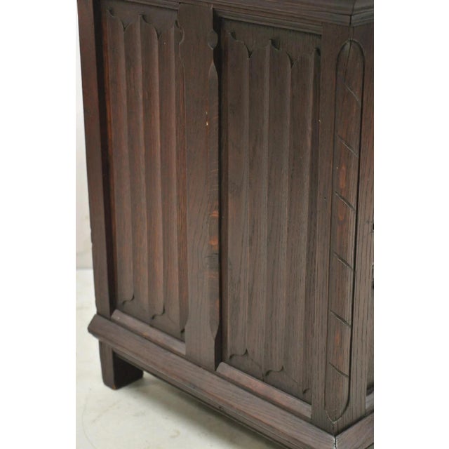 Brown Antique Gothic Renaissance Revival Oak Figural Carved Low Cabinet Side Table For Sale - Image 8 of 12
