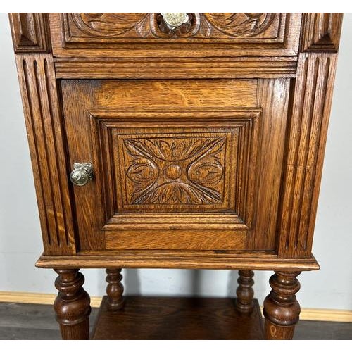 Antique French Carved Oak Bedside Table with Marble Top For Sale - Image 5 of 12