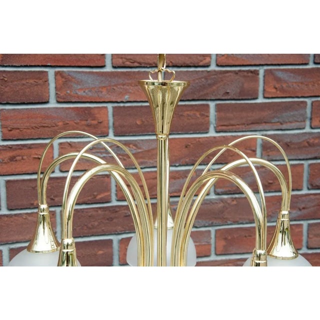 1980s Brass and Glass Chandelier, Poland, 1980s For Sale - Image 5 of 8