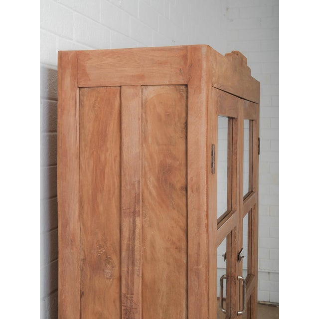 Late 20th Century Vintage Wooden Glass-Front Almirah With Paneled Doors and Patinated Finish For Sale - Image 5 of 6