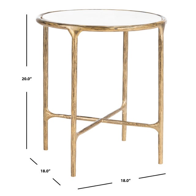 Modern Jessa Metal Round End Table in Brass with White Marble Top For Sale - Image 3 of 7