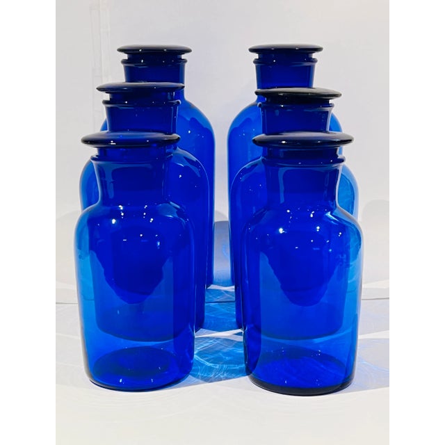 Set of 6 Cobalt Glass Apothecary Jars Kitchen Bathroom For Sale - Image 4 of 10