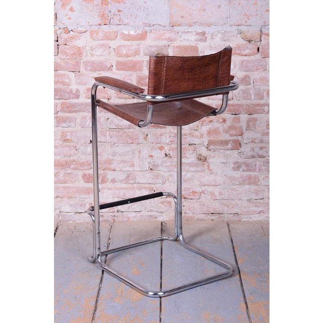 1970s Bauhaus Bar Chair in Chromed Steel and Faux Leather, Germany, 1970s For Sale - Image 5 of 12