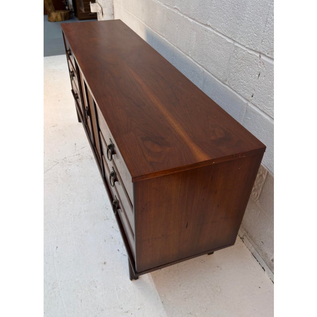 Brown Mid-Century Modern Walnut and Cane Nine Drawer Dresser For Sale - Image 8 of 16