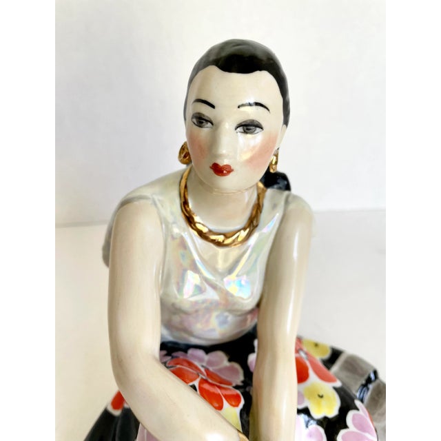 1960s 1960's Porcelain Figure of Woman in Floral Dress For Sale - Image 5 of 12