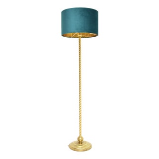 Vintage French Brass Rope Twist Floor Lamp, 1960s For Sale