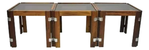 Interior Form Mid Century Danish Modern Rosewood & Glass Side Tables - 3 Pcs