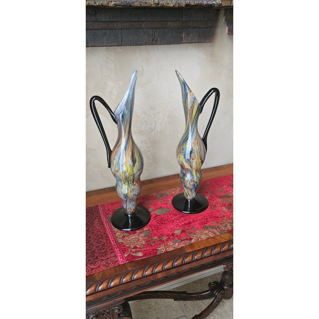 Exceptional Pair of Art Deco Hand-Blown Glass Pitchers by Degue, France, c.1920 For Sale - Image 10 of 16