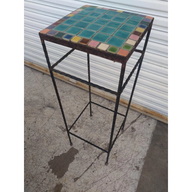 Mid 20th Century Wrought Iron Mosaic Tile Pedestal Stand For Sale - Image 4 of 4