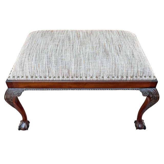 Chinoiserie Mid-20th Century Chippendale-Style Ottoman For Sale - Image 3 of 18