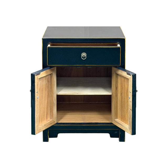 Oriental Black Lacquer Moon Face One Drawer End Table Nightstand For Sale - Image 4 of 12