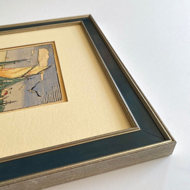 Robert Bruce Rogers Vintage 1932 " Drying Rigging, Provincetown " Waterfront Seascape Framed Original Signed Fine Art Woodblock Print For Sale - Image 10 of 14