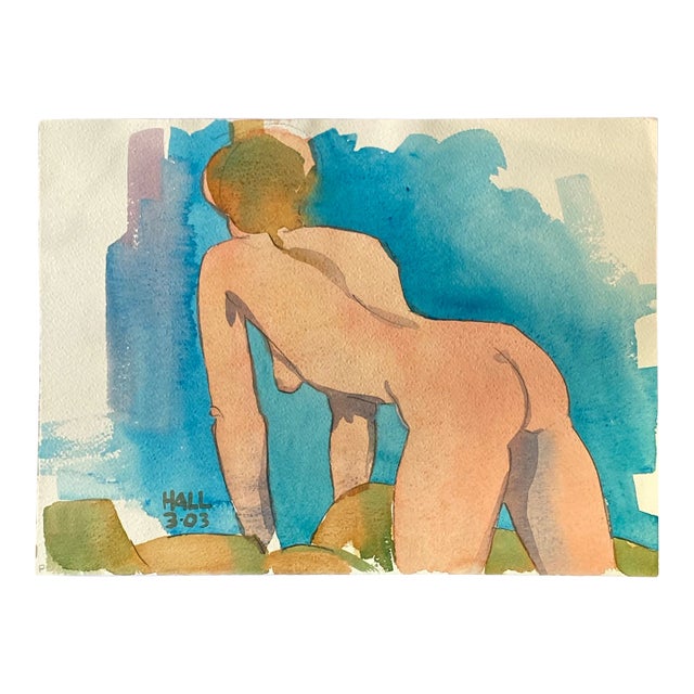 Vintage Original Female Nude Watercolor Painting by Jon Hall 2003 For Sale