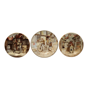 1930s Edwardian Trio English Dickensian Breweriana Collectors Plates