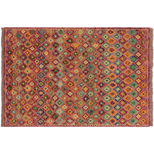 Contemporary Balochi Purple/Rust Wool Rug - 3'5''x4'11'' For Sale - Image 10 of 11