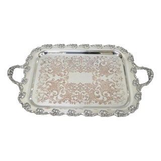 Vintage English Victorian Silver Plated Ornate Footed Serving Platter Bar Tray For Sale
