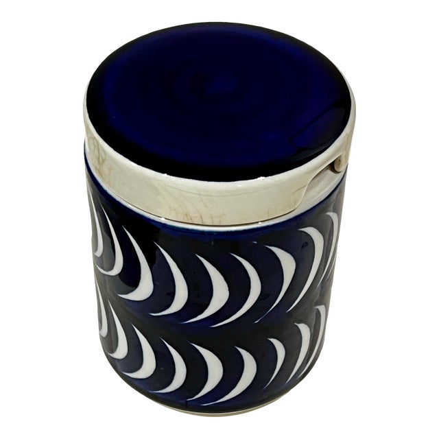 Vintage Arabia Finland Cobalt Blue Lidded Jam Jar Mid Century Modern For Sale