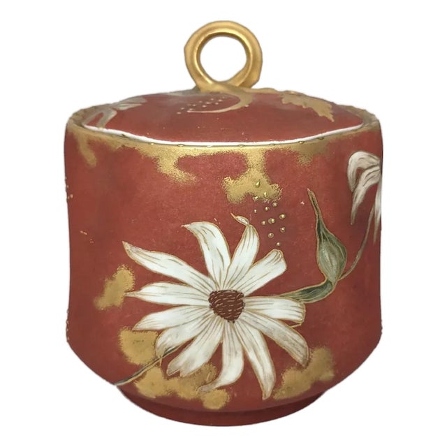 A. Klingenberg Limoges Biscuit Jar: Hand-Painted Art Nouveau Floral, c. 1880-1890 For Sale