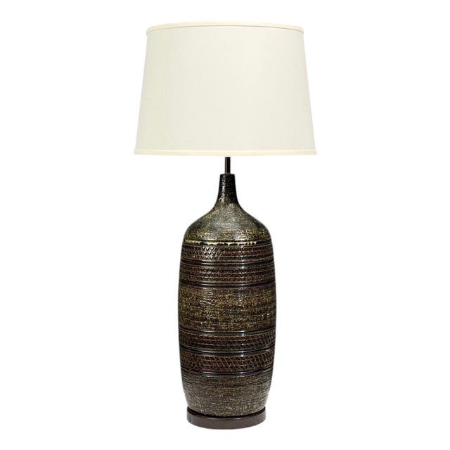 Bitossi Attr., Monumental Table Lamp, Green Glazed Ceramic, Italy, 1960s For Sale