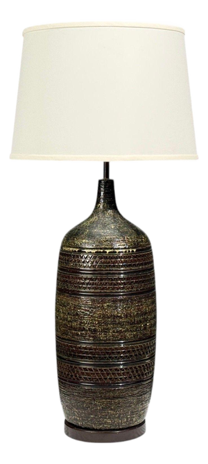 Bitossi Attr., Monumental Table Lamp, Green Glazed Ceramic, Italy, 1960s