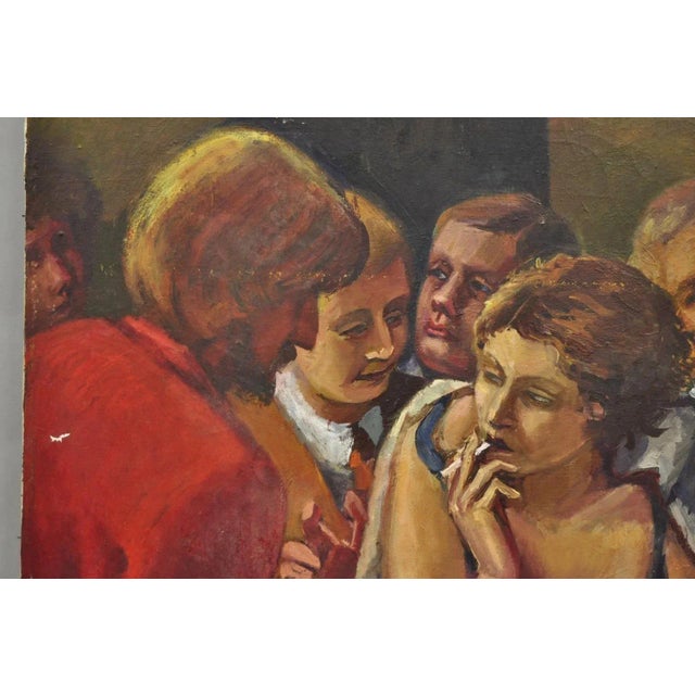 Vintage Patricia Stone "The Bar" Large Oil on Canvas Art Deco Painting, Signed For Sale - Image 4 of 14