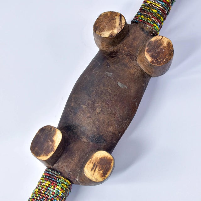 Early 20th Century Nyamwezi Wooden Headrest with Glass Bead Decoration Tanzania For Sale - Image 10 of 16