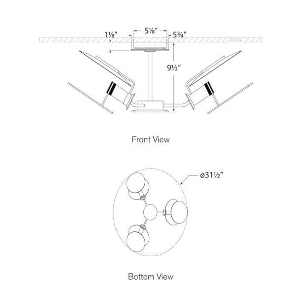 Visual Comfort Thomas O'Brien for Visual Comfort Signature Osiris Medium Reflector Semi-Flush Mount in Hand-Rubbed Antique Brass with Linen Diffusers For Sale - Image 4 of 4