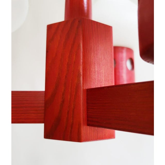 Mid-Century Swedish Pine Chandelier with Frosted Glass Shades by Aneta, 1970s For Sale - Image 9 of 14